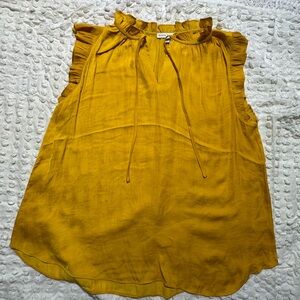 Gold/Yellow Sleeveless Ruffled Tie Front Blouse